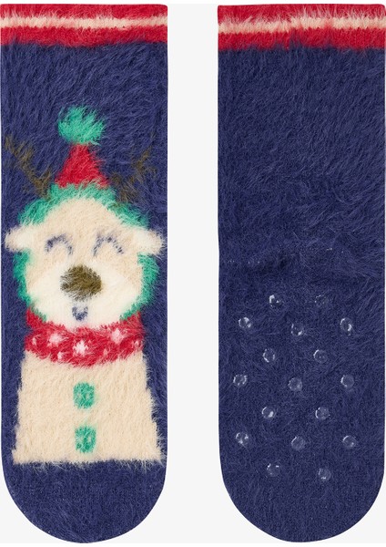 Indigo Erkek Çocuk Geyik Nakışlı Kaymaz Tabanlı Opatik