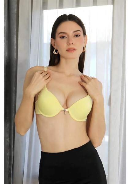 Kadın Destekli Balenli Taş Detaylı Sütyen Sarı