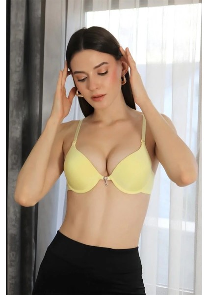 Kadın Destekli Balenli Taş Detaylı Sütyen Sarı fiyatları