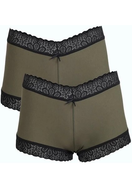 Kadın Pamuklu 2li Boxer Haki