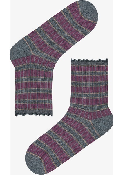 Kahve Lacivert Ruffled Stripe 3lü Soket Çorap fiyatları
