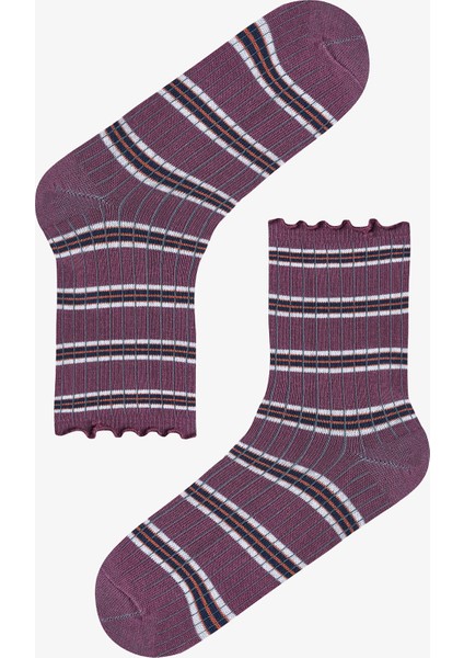 Kahve Lacivert Ruffled Stripe 3lü Soket Çorap modelleri