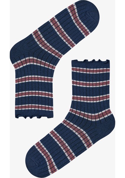 Kahve Lacivert Ruffled Stripe 3lü Soket Çorap fırsatları