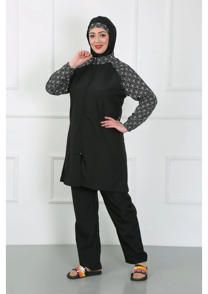 Büyük Beden Desenli Tesettür Mayo Siyah indirimleri