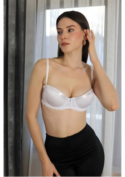 Kadın Destekli Balenli Straplez Sütyen Beyaz
