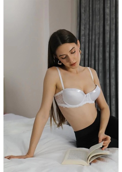 Kadın Destekli Balenli Straplez Sütyen Beyaz fiyatları