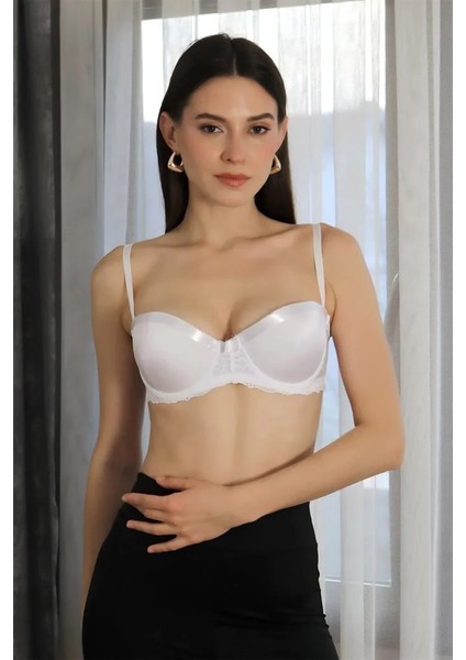 Kadın Destekli Balenli Straplez Sütyen Beyaz modelleri