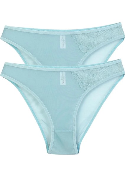 Kadın Mavi Dantel Detaylı Transparan 2'li Slip