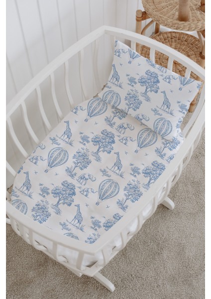 %100 Pamuklu Poplin Anne Yanı Beşik Nevresim Seti - Blue Balloon Safari fiyatları