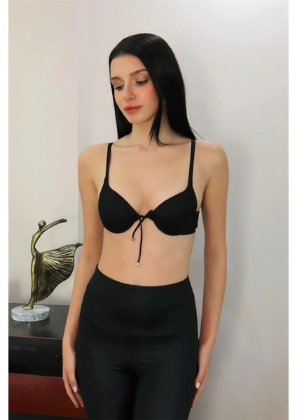 Kadın Destekli Balenli Önden Açılır Dekolteli Sütyen Siyah indirimleri