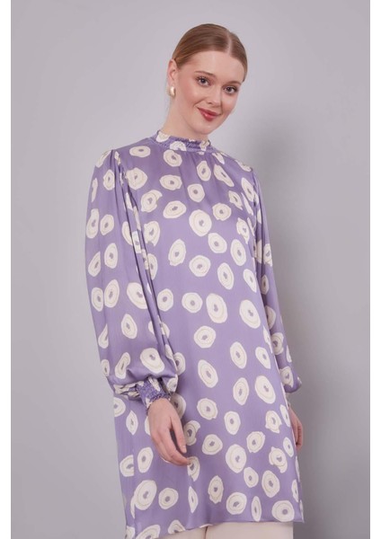 Lila Yuvarlak Desenli Tunik