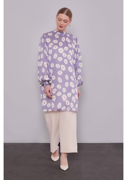 Lila Yuvarlak Desenli Tunik fiyatları