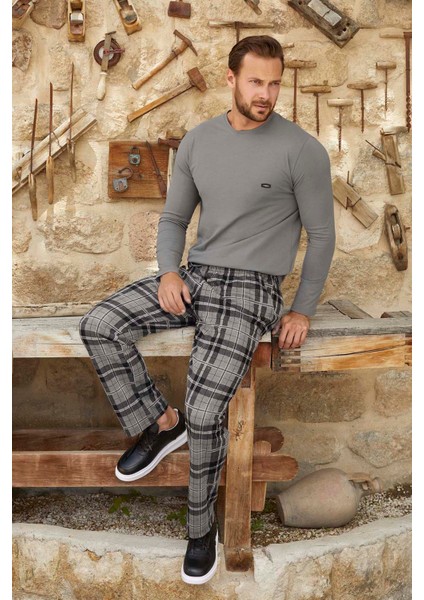 Erkek Aydoğan Jakar Uzun Kol Pijama Takımı 3382 Gri