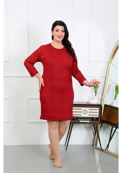Kadın Büyük Beden Penye Gecelik Ev Elbisesi Kırmızı indirimleri