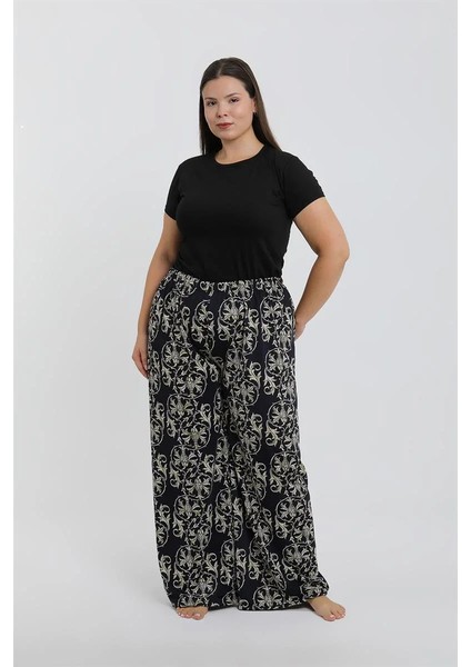 Kadın Büyük Beden Lacivert Rahat Kesim Baggy Tek Alt