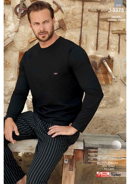 Erkek Aydoğan Jakar Uzun Kol Pijama Takımı 3375 SIYAH02 modelleri