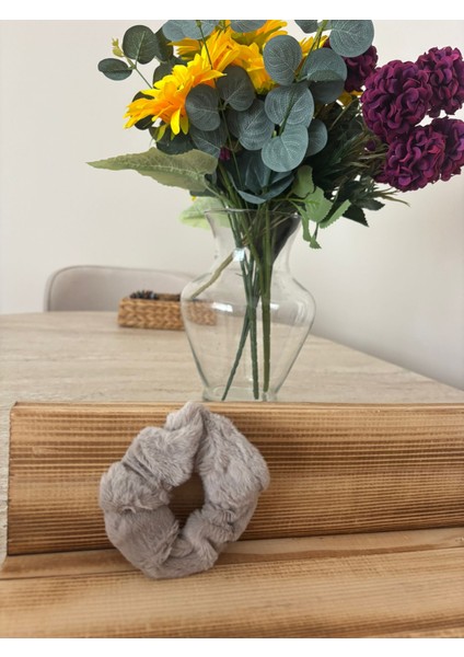 Peluş Scrunchıe (Lastik Toka) Gri