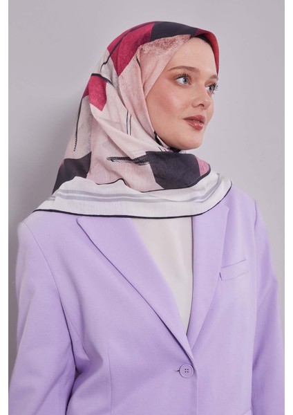 Ekru Soyut Desen Pamuk Eşarp