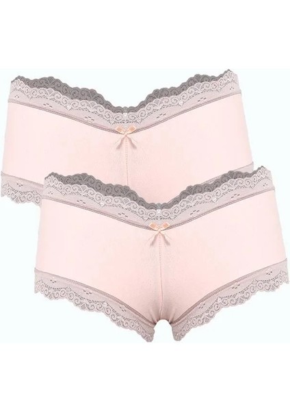 Kadın Pamuklu 2li Boxer Pudra