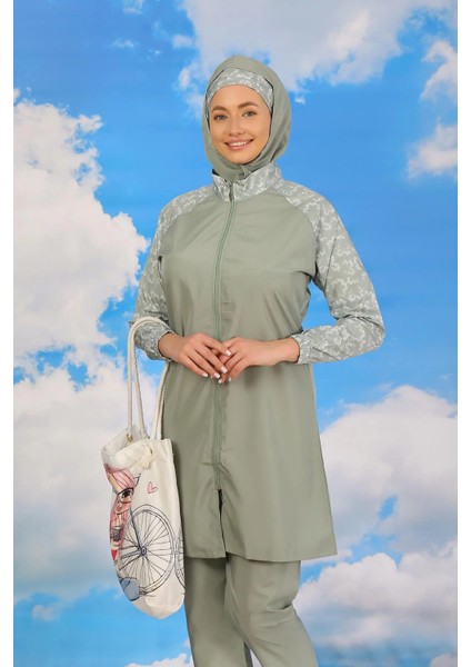 Kadın Pantolonlu Desenli Tam Tesettür Mayo Su Yeşili fiyatları