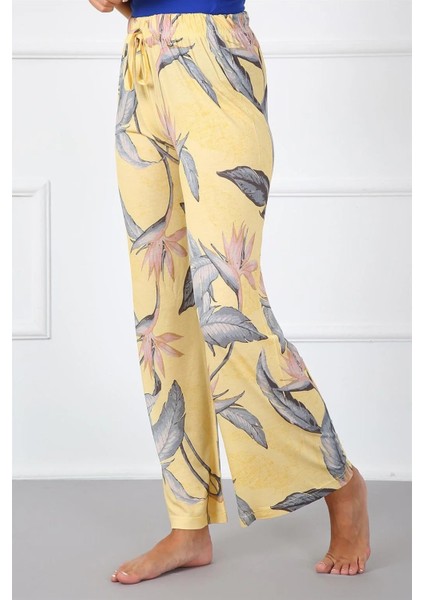 Bayan Penye Bol Paça Pantolon Sarı modelleri