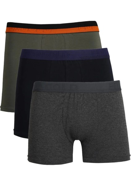 Erkek Penye 3'lü Boxer Siyah-Haki-Lacivert