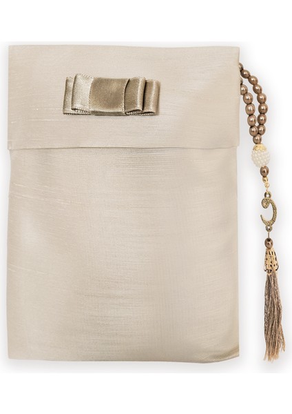 Fiyonklu Kese Inci Tesbih Seccade Set - Vizon