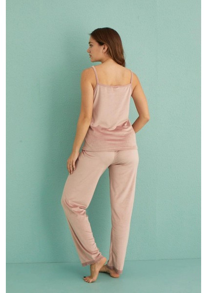13402 Pudra Kadife 3'lü Kadın Pijama Takımı indirimleri