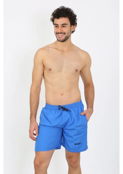 Erkek Fermuar Cepli Deniz Şortu Saks
