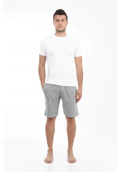 Erkek Cepli Pamuk Şort Gri