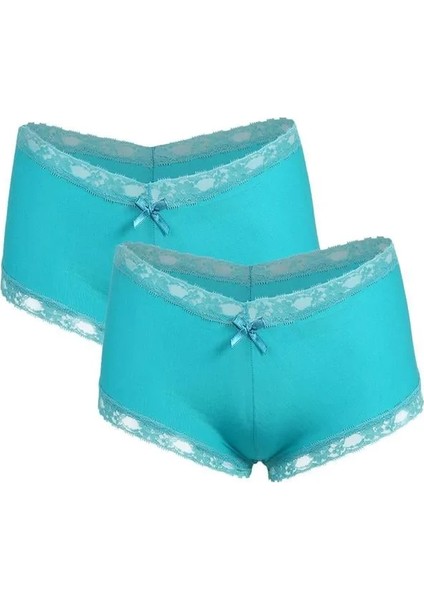 Kadın Pamuklu 2li Boxer Turkuaz