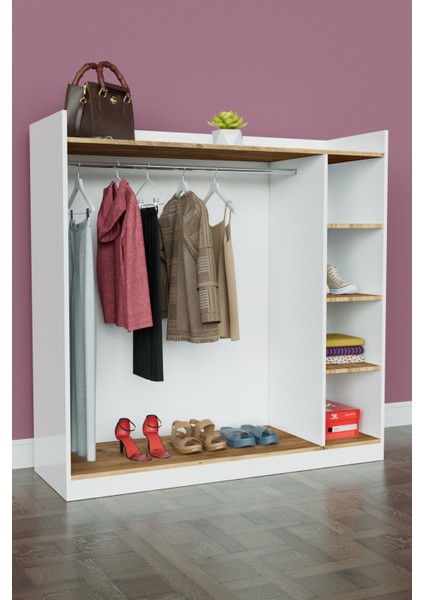 4 Rafli Mini Gardırop Askılıklı Vestiyer Çok Amaçlı Kapaksız Elbise Dolabı fiyatları