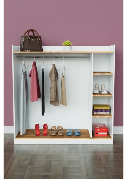 4 Rafli Mini Gardırop Askılıklı Vestiyer Çok Amaçlı Kapaksız Elbise Dolabı modelleri