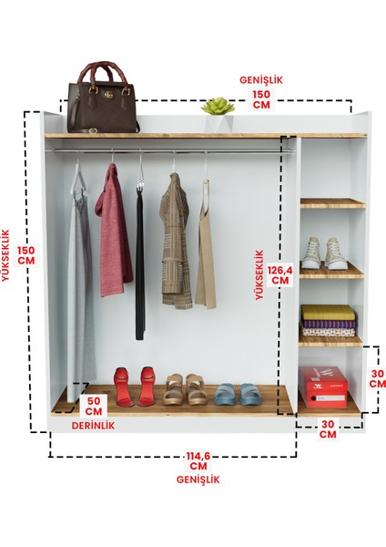 4 Rafli Mini Gardırop Askılıklı Vestiyer Çok Amaçlı Kapaksız Elbise Dolabı fırsatları