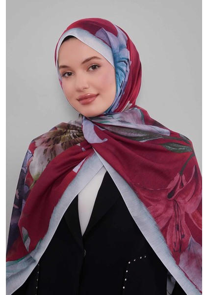 Turkuaz Zambak Baskılı Sport Şal