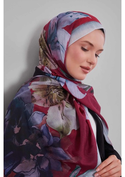 Turkuaz Zambak Baskılı Sport Şal modelleri