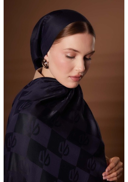 Lacivert Kare Lvd Baskılı Naia Jakar Şal