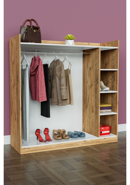 4 Rafli Mini Gardırop Askılıklı Vestiyer Çok Amaçlı Kapaksız Elbise Dolabı fiyatları