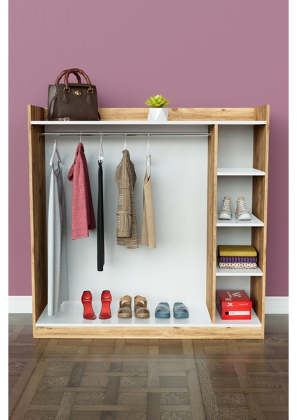 4 Rafli Mini Gardırop Askılıklı Vestiyer Çok Amaçlı Kapaksız Elbise Dolabı modelleri