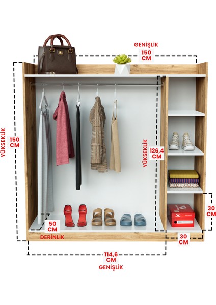 4 Rafli Mini Gardırop Askılıklı Vestiyer Çok Amaçlı Kapaksız Elbise Dolabı fırsatları
