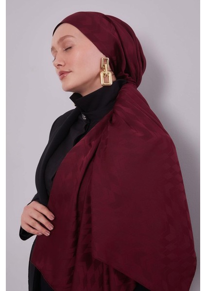 Bordo Yön Desen Blue Jakar Şal