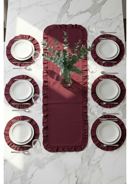 Fırfırlı Runner ve Supla Takımı - Masa Örtüsü Takımı 7 Parça 150X50 fiyatları