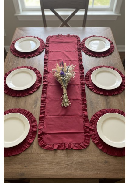 Fırfırlı Runner ve Supla Takımı - Masa Örtüsü Takımı 7 Parça 150X50 modelleri