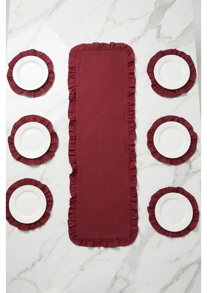 Fırfırlı Runner ve Supla Takımı - Masa Örtüsü Takımı 7 Parça 150X50 indirimleri