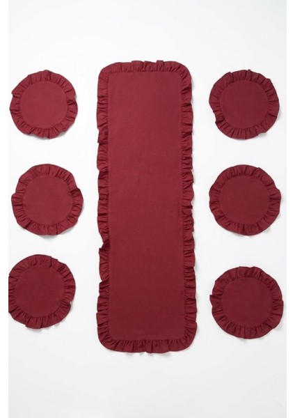 Fırfırlı Runner ve Supla Takımı - Masa Örtüsü Takımı 7 Parça 150X50