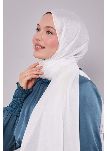 Beyaz Damla Taşlı Diamond Şal
