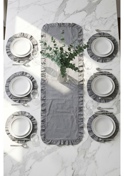 Fırfırlı Runner ve Supla Takımı - Masa Örtüsü Takımı 7 Parça 120x40 fiyatları