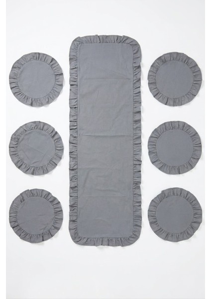 Fırfırlı Runner ve Supla Takımı - Masa Örtüsü Takımı 7 Parça 120x40 modelleri