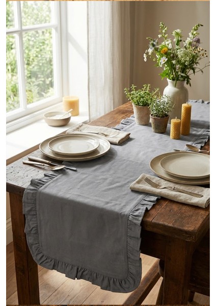 Fırfırlı Runner ve Supla Takımı - Masa Örtüsü Takımı 7 Parça 120x40 fırsatları