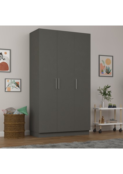 MDF 3 Kapaklı Gardırop - 120x218x53cm, Geniş Hacimli Modern Kıyafet Dolabı, G-01